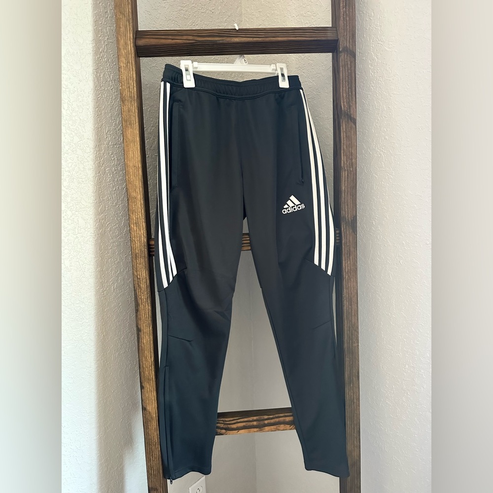 Adidas Charcoal and White Track Pants with Signature Stripes